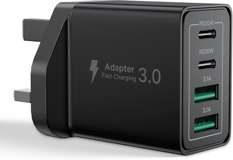 Picture of USB C Plug Fast Charge, 40W 4-Port Multi USB Charger Plug UK Dual Port PD Power Adapter +QC Wall plug Multiport Mains Type C Charging Plug for iPhone 17 16 15 14 13 12 11 Pro Max XS XR 8, Samsung, Pad