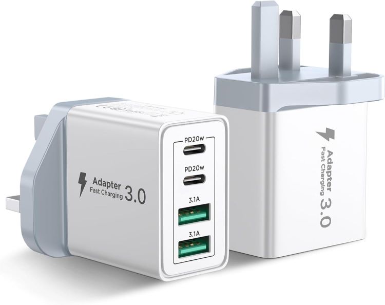 Picture of USB C Plug Fast Charge, 40W 4-Port Multi USB Charger Plug UK Dual Port PD Power Adapter +QC Wall plug Multiport Mains Type C Charging Plug for iPhone 17 16 15 14 13 12 11 Pro Max XS XR 8, Samsung, Pad