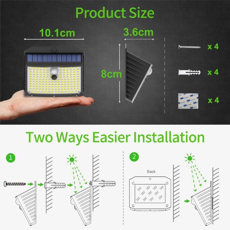 Picture of CLAONER Solar Security Lights Outdoor, Motion Sensor Light 3 Lighting Modes Solar Powered LED Lights IP65 Solar Wall Lights for Yard Garage Garden Fence Door (4 Pack) [Energy Class A]