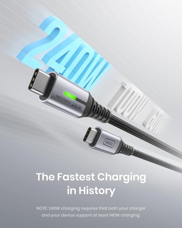 Picture of INIU 240W USB C to USB C Charger Cable, [2-Pack 2m] PD Type C Charge Cable, Super Fast Charging USB C Cable for iPhone 17 16 15 Pro Max Plus, MacBook iPad Air, Samsung S25 S24 Ultra, Steam Deck etc.