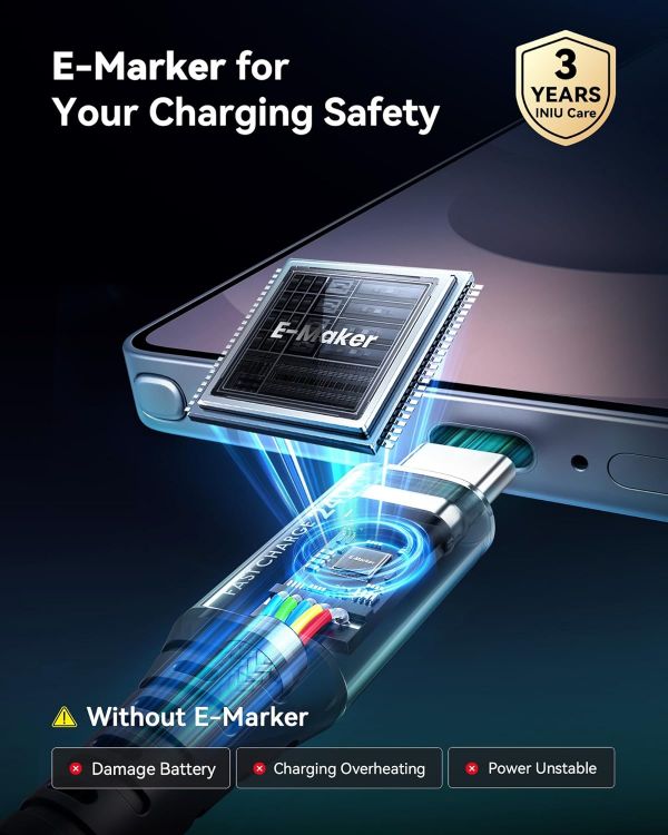 Picture of INIU 240W USB C to USB C Charger Cable, [2-Pack 2m] PD Type C Charge Cable, Super Fast Charging USB C Cable for iPhone 17 16 15 Pro Max Plus, MacBook iPad Air, Samsung S25 S24 Ultra, Steam Deck etc.