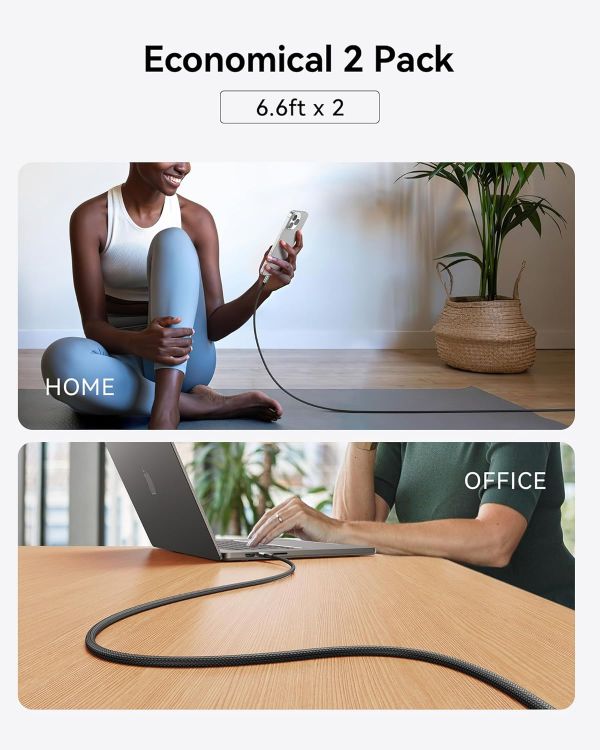 Picture of INIU 240W USB C to USB C Charger Cable, [2-Pack 2m] PD Type C Charge Cable, Super Fast Charging USB C Cable for iPhone 17 16 15 Pro Max Plus, MacBook iPad Air, Samsung S25 S24 Ultra, Steam Deck etc.