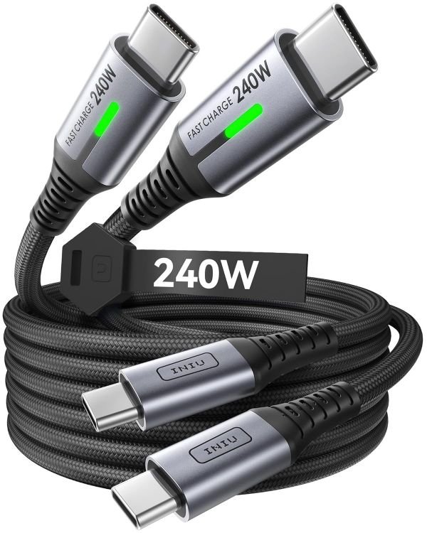 Picture of INIU 240W USB C to USB C Charger Cable, [2-Pack 2m] PD Type C Charge Cable, Super Fast Charging USB C Cable for iPhone 17 16 15 Pro Max Plus, MacBook iPad Air, Samsung S25 S24 Ultra, Steam Deck etc.