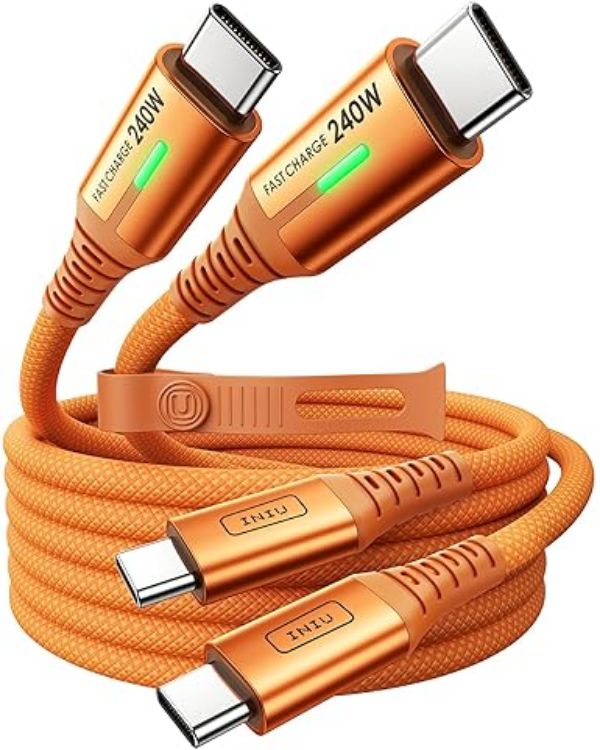 Picture of INIU 240W USB C to USB C Charger Cable, [2-Pack 2m] PD Type C Charge Cable, Super Fast Charging USB C Cable for iPhone 17 16 15 Pro Max Plus, MacBook iPad Air, Samsung S25 S24 Ultra, Steam Deck etc.