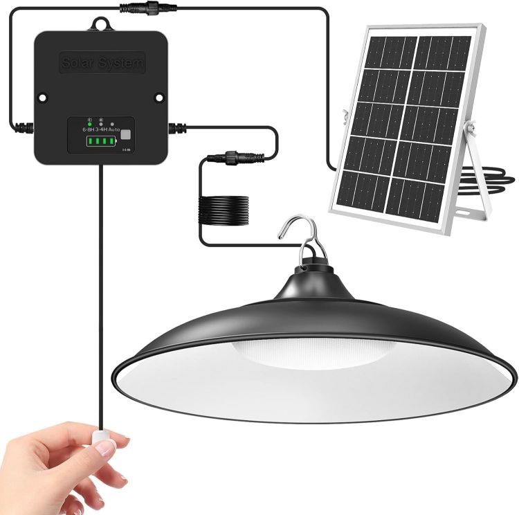Picture of CLAONER Solar Shed Light Indoor Outdoor, 2000LM Daytime Available Pendant Light with Pull Cord, Power Display & Mode Indicator, 3 Lighting Modes Solar Lights IP65 Waterproof for Garage Gazebo Porch [Energy Class A+++]