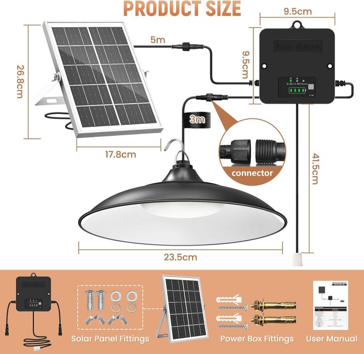 Picture of CLAONER Solar Shed Light Indoor Outdoor, 2000LM Daytime Available Pendant Light with Pull Cord, Power Display & Mode Indicator, 3 Lighting Modes Solar Lights IP65 Waterproof for Garage Gazebo Porch [Energy Class A+++]