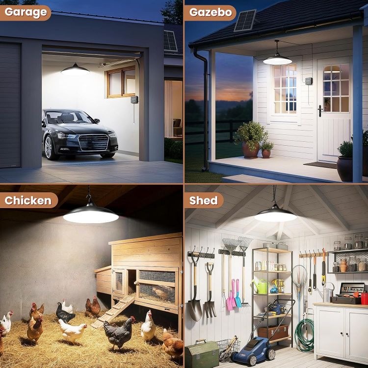 Picture of CLAONER Solar Shed Light Indoor Outdoor, 2000LM Daytime Available Pendant Light with Pull Cord, Power Display & Mode Indicator, 3 Lighting Modes Solar Lights IP65 Waterproof for Garage Gazebo Porch [Energy Class A+++]