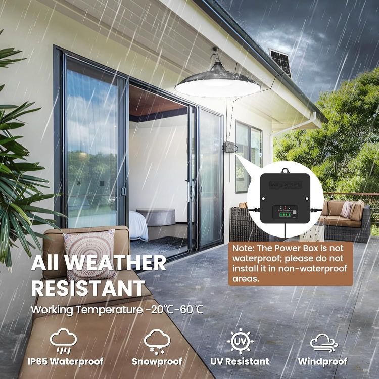 Picture of CLAONER Solar Shed Light Indoor Outdoor, 2000LM Daytime Available Pendant Light with Pull Cord, Power Display & Mode Indicator, 3 Lighting Modes Solar Lights IP65 Waterproof for Garage Gazebo Porch [Energy Class A+++]