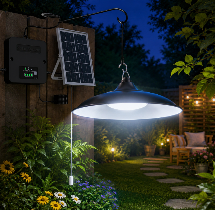 Picture of CLAONER Solar Shed Light Indoor Outdoor, 2000LM Daytime Available Pendant Light with Pull Cord, Power Display & Mode Indicator, 3 Lighting Modes Solar Lights IP65 Waterproof for Garage Gazebo Porch [Energy Class A+++]