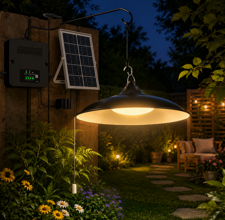 Picture of CLAONER Solar Shed Light Indoor Outdoor, 2000LM Daytime Available Pendant Light with Pull Cord, Power Display & Mode Indicator, 3 Lighting Modes Solar Lights IP65 Waterproof for Garage Gazebo Porch [Energy Class A+++]