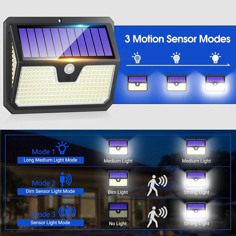 Picture of Seklin Outdoor Solar Lights, 238 LED Solar Security Lights and 3 Modes Motion Sensor 270° Wide Angle Solar Powered Lights IP65 Waterproof Solar Wall Light for Front Door Yard Garage Garden 