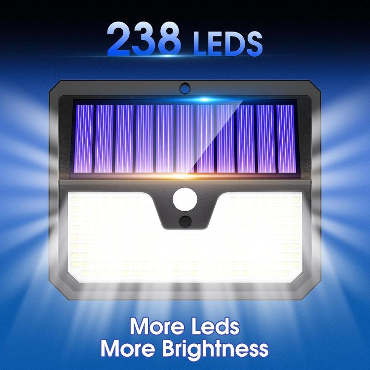 Picture of Seklin Outdoor Solar Lights, 238 LED Solar Security Lights and 3 Modes Motion Sensor 270° Wide Angle Solar Powered Lights IP65 Waterproof Solar Wall Light for Front Door Yard Garage Garden 