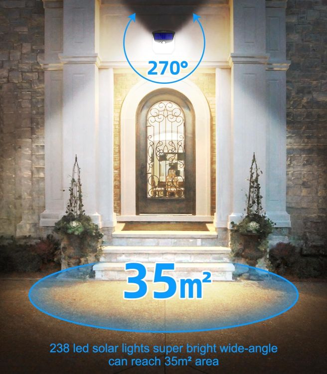 Picture of Solar Security Lights Outdoor Garden - 248 LED Solar Powered Outside Light 3 Modes Motion Sensor and 270°Wide Angle IP65 Waterproof Solar Power Wall Lighting For Fence Flood Door Garage Yard 2Pack [Energy Class A+++]