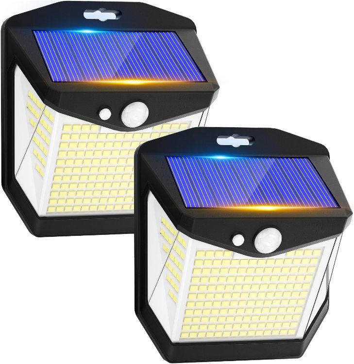 Picture of Solar Security Lights Outdoor Garden - 248 LED Solar Powered Outside Light 3 Modes Motion Sensor and 270°Wide Angle IP65 Waterproof Solar Power Wall Lighting For Fence Flood Door Garage Yard 2Pack [Energy Class A+++]