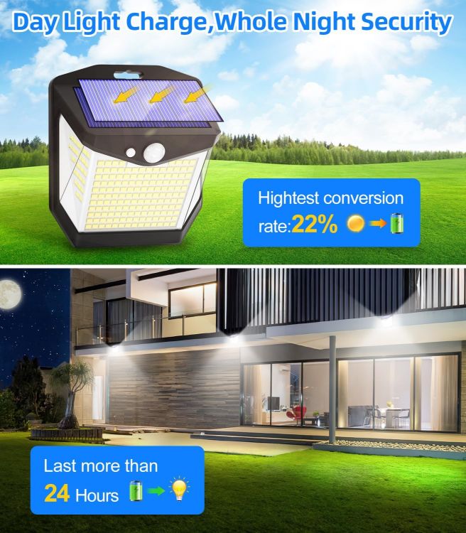 Picture of Solar Security Lights Outdoor Garden - 248 LED Solar Powered Outside Light 3 Modes Motion Sensor and 270°Wide Angle IP65 Waterproof Solar Power Wall Lighting For Fence Flood Door Garage Yard 2Pack [Energy Class A+++]