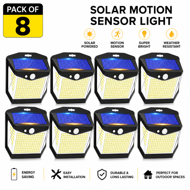 Picture of Solar Security Lights Outdoor Garden - 248 LED Solar Powered Outside Light 3 Modes Motion Sensor and 270°Wide Angle IP65 Waterproof Solar Power Wall Lighting For Fence Flood Door Garage Yard 2Pack [Energy Class A+++]