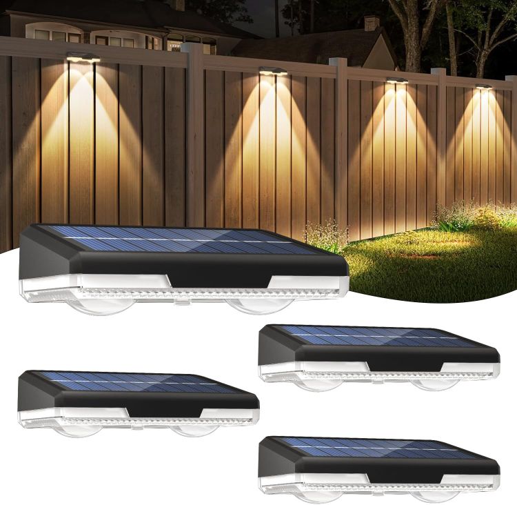 Picture of Solar-Fence-Lights-Outdoor-Garden - 4 Pack Garden Wall Lights Outdoor 8 Colors 9 Modes RGB Fence Light For Ouside IP65 Waterproof - Light Solar Powered Patio Deck Pool Step Fence Gate Yard Decoration [Energy Class G]