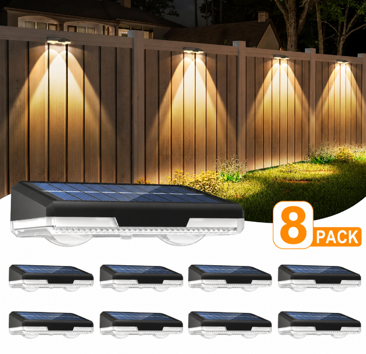 Picture of Solar-Fence-Lights-Outdoor-Garden - 4 Pack Garden Wall Lights Outdoor 8 Colors 9 Modes RGB Fence Light For Ouside IP65 Waterproof - Light Solar Powered Patio Deck Pool Step Fence Gate Yard Decoration [Energy Class G]