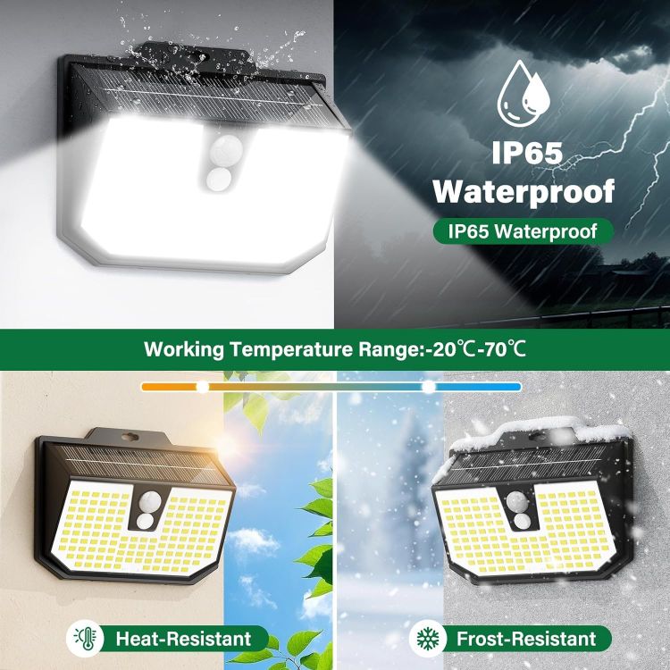 Picture of Solar Motion Sensor Lights Outdoor Garden, Solar Security Fence Wall Lights 3 Modes, 132 LED Solar Powered Outside Lights IP65 Waterproof for Garden Front Door Yard Garage 3 Pack Cool White 6000K [Energy Class E]