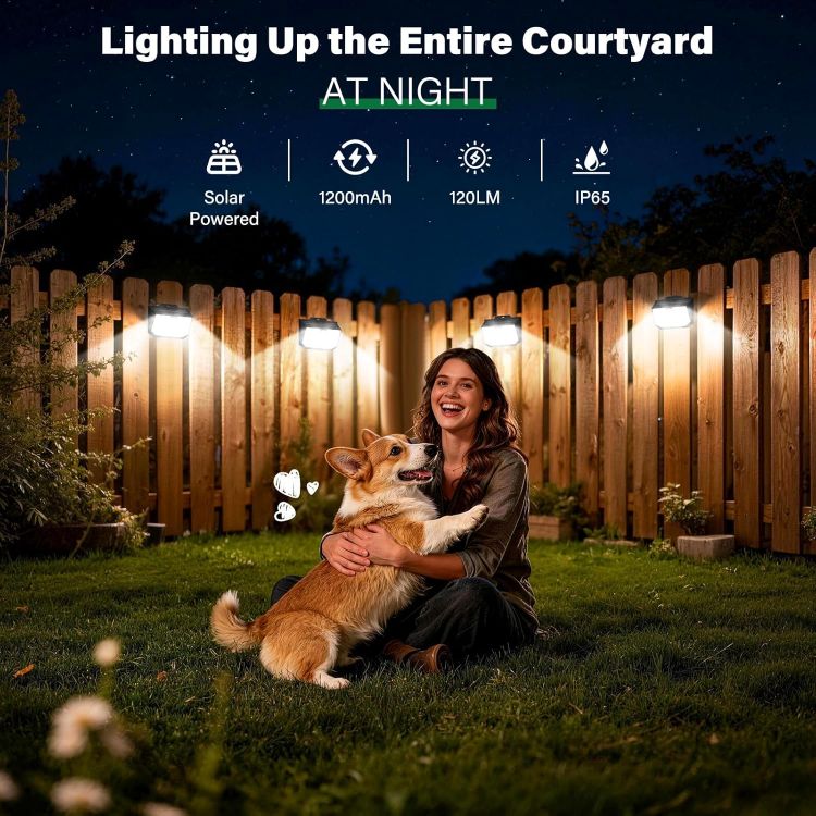 Picture of Solar Motion Sensor Lights Outdoor Garden, Solar Security Fence Wall Lights 3 Modes, 132 LED Solar Powered Outside Lights IP65 Waterproof for Garden Front Door Yard Garage 3 Pack Cool White 6000K [Energy Class E]
