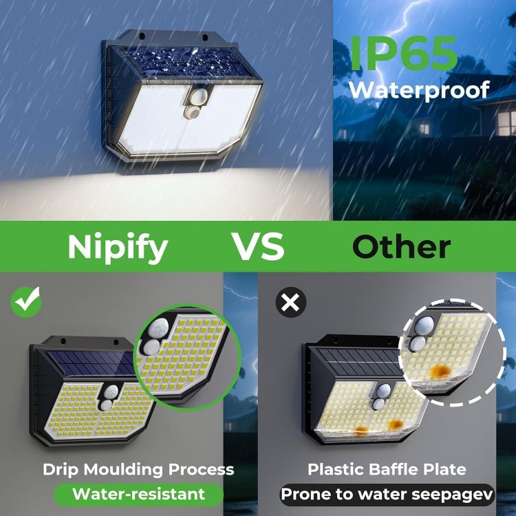 Picture of nipify Solar Security Lights,Upgraded 5000K Neutral Outdoor Solar Light, Solar Lights Outdoor Garden with 3 Modes Motion Sensor,IP65 Waterproof Solar Wall Light for Fence Front Door Yard Garage [Energy Class E]