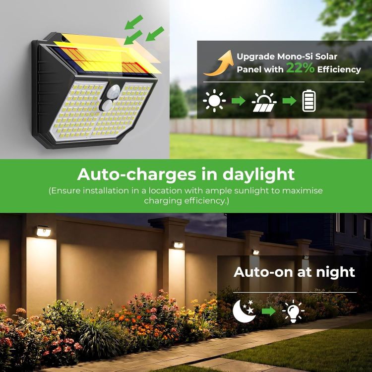 Picture of nipify Solar Security Lights,Upgraded 3000K Warm Outdoor Solar Light, Solar Lights Outdoor Garden with 3 Modes Motion Sensor,IP65 Waterproof Solar Wall Light for Fence Front Door Yard Garage [Energy Class E]