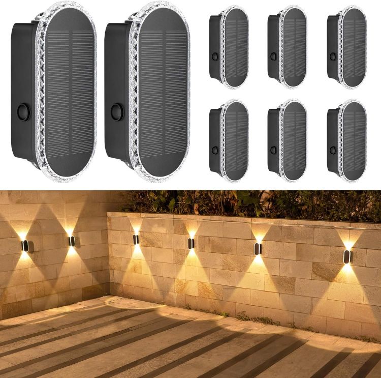 Picture of HAMLITE Solar Light for Garden Fence: IP65 Waterproof Adjustable 3000K-6500K - 2 Packs ABS Wall Mounted Light with 1500mA Battery for Deck Garden Door Porch Fence Patio