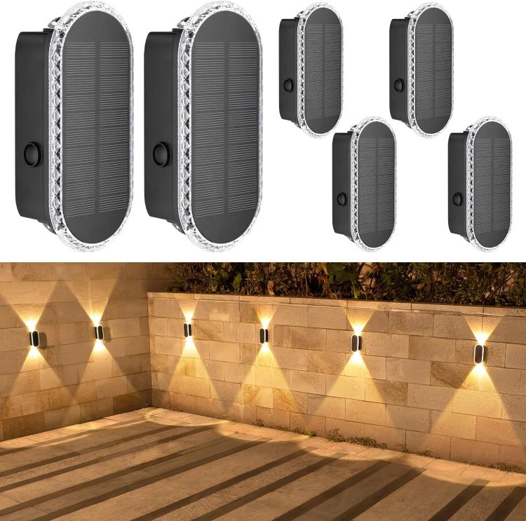 Picture of HAMLITE Solar Light for Garden Fence: IP65 Waterproof Adjustable 3000K-6500K - 2 Packs ABS Wall Mounted Light with 1500mA Battery for Deck Garden Door Porch Fence Patio
