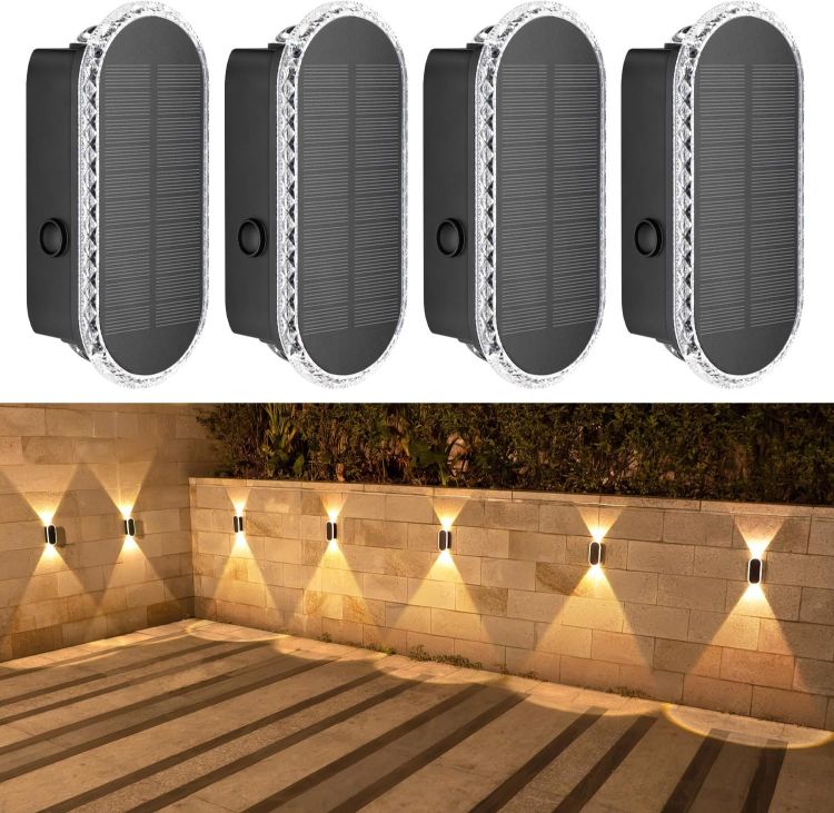 Picture of HAMLITE Solar Light for Garden Fence: IP65 Waterproof Adjustable 3000K-6500K - 2 Packs ABS Wall Mounted Light with 1500mA Battery for Deck Garden Door Porch Fence Patio
