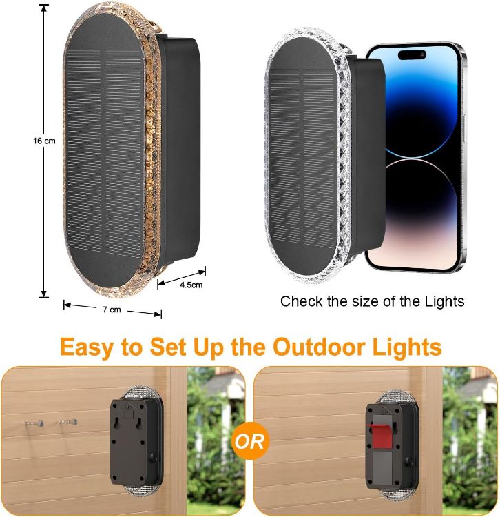 Picture of HAMLITE Solar Light for Garden Fence: IP65 Waterproof Adjustable 3000K-6500K - 2 Packs ABS Wall Mounted Light with 1500mA Battery for Deck Garden Door Porch Fence Patio