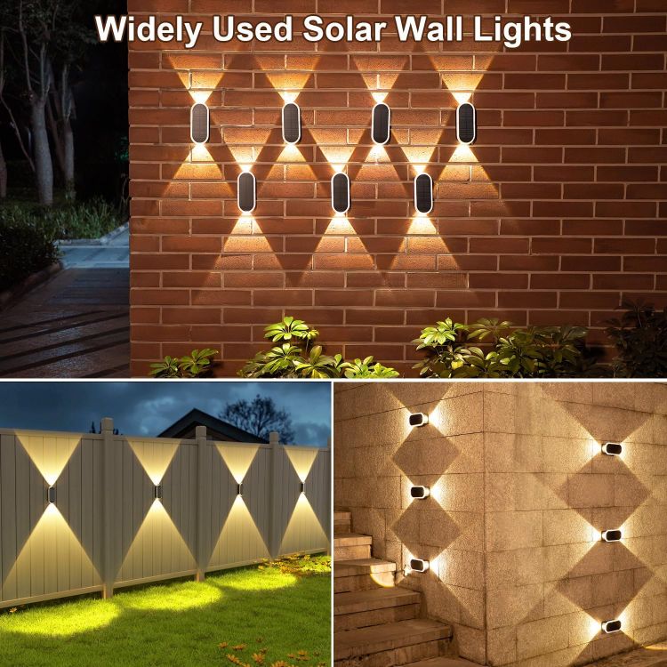 Picture of HAMLITE Solar Light for Garden Fence: IP65 Waterproof Adjustable 3000K-6500K - 2 Packs ABS Wall Mounted Light with 1500mA Battery for Deck Garden Door Porch Fence Patio