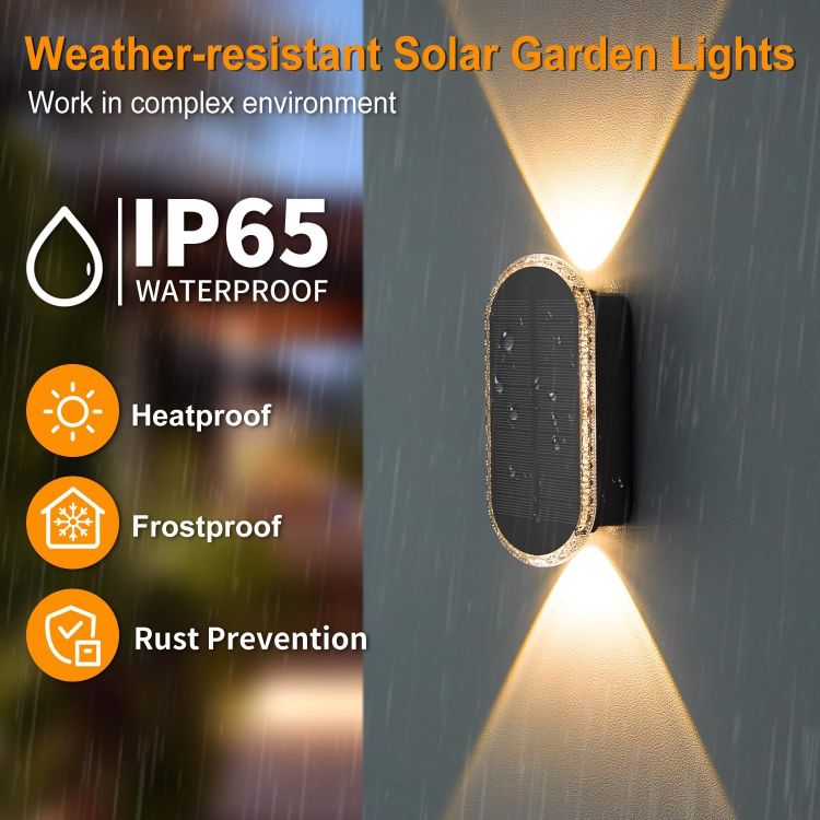Picture of HAMLITE Solar Light for Garden Fence: IP65 Waterproof Adjustable 3000K-6500K - 2 Packs ABS Wall Mounted Light with 1500mA Battery for Deck Garden Door Porch Fence Patio