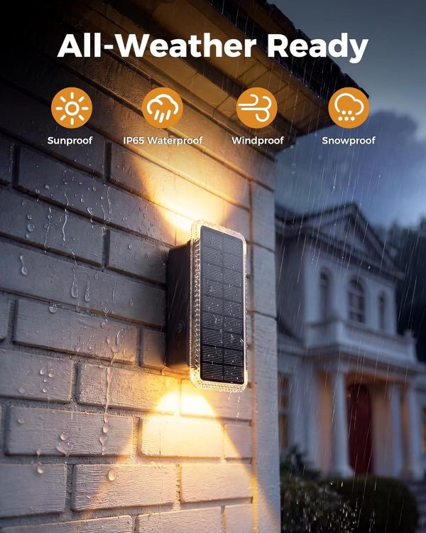 Picture of vighep Solar Fence Lights Outdoor Garden, 2 Pack Up and Down Solar Wall Lights, 5 Colour Temperatures 3000K-6000K, IP65 Waterproof Dusk to Dawn Garden Decor for Front Door Gate Porch