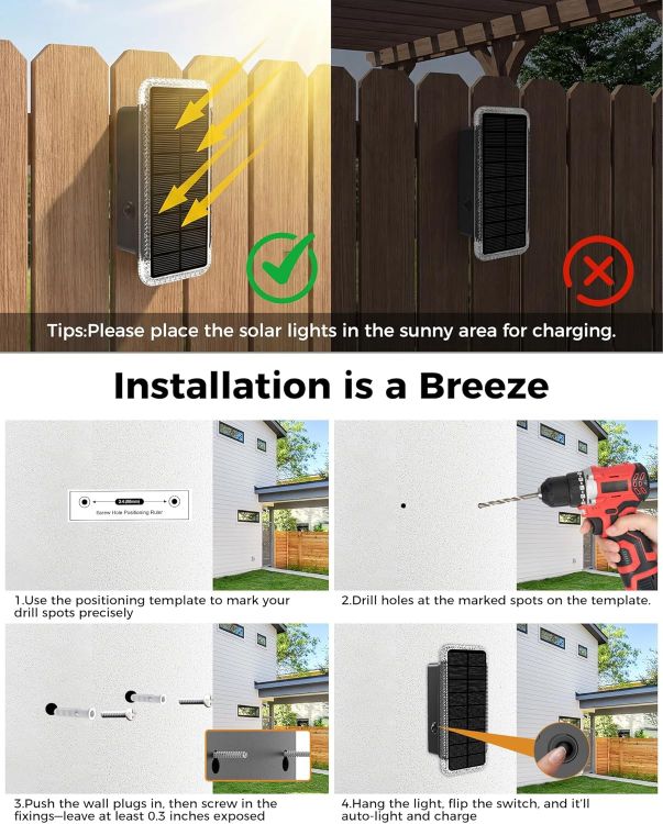 Picture of vighep Solar Fence Lights Outdoor Garden, 2 Pack Up and Down Solar Wall Lights, 5 Colour Temperatures 3000K-6000K, IP65 Waterproof Dusk to Dawn Garden Decor for Front Door Gate Porch