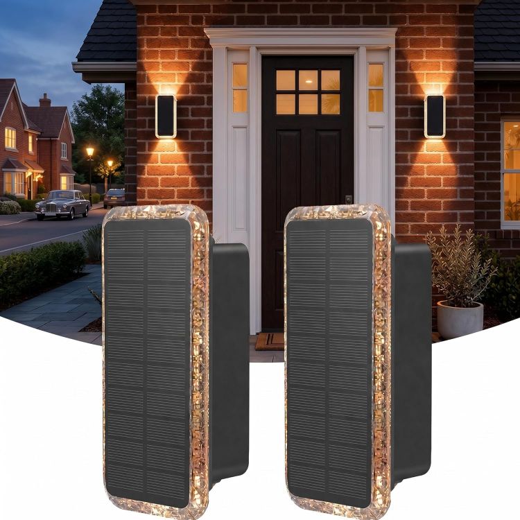 Picture of vighep Solar Fence Lights Outdoor Garden, 2 Pack Up and Down Solar Wall Lights, 5 Colour Temperatures 3000K-6000K, IP65 Waterproof Dusk to Dawn Garden Decor for Front Door Gate Porch