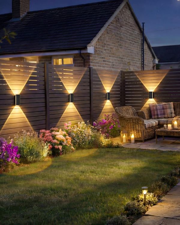 Picture of vighep Solar Fence Lights Outdoor Garden, 2 Pack Up and Down Solar Wall Lights, 5 Colour Temperatures 3000K-6000K, IP65 Waterproof Dusk to Dawn Garden Decor for Front Door Gate Porch