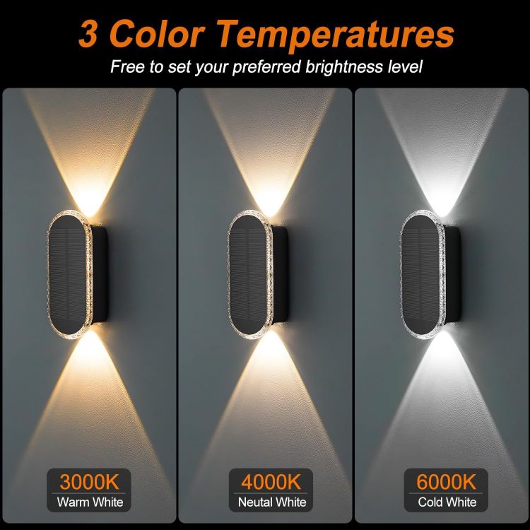 Picture of ELLASAY Solar Fence Lights Outdoor Garden,3000K/4000K/6000K 3 Modes Brighter Garden Lights Solar Powered Waterproof IP65 for Wall,Patio,Backyard,Porch,Pool Decorations,8PK