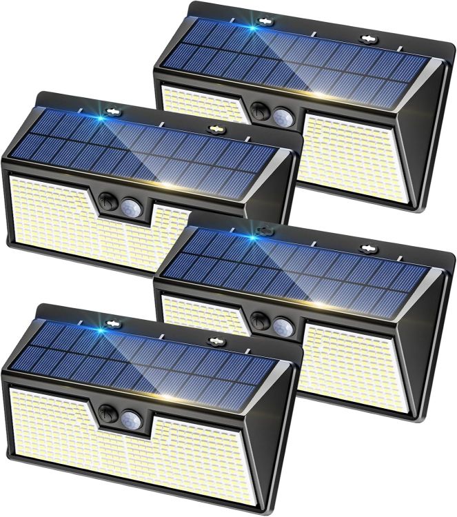 Picture of nipify 318LED Solar Security Lights Outdoor Motion Sensor, 4 Pack 3 Modes Solar Powered Fence Light Waterproof, Bright Pir Wall Light for Garden Yard Garage Outside Door Porch Decking Gate [Energy Class E]