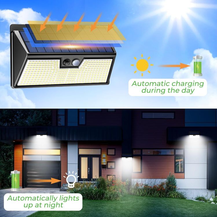 Picture of nipify 318LED Solar Security Lights Outdoor Motion Sensor, 4 Pack 3 Modes Solar Powered Fence Light Waterproof, Bright Pir Wall Light for Garden Yard Garage Outside Door Porch Decking Gate [Energy Class E]