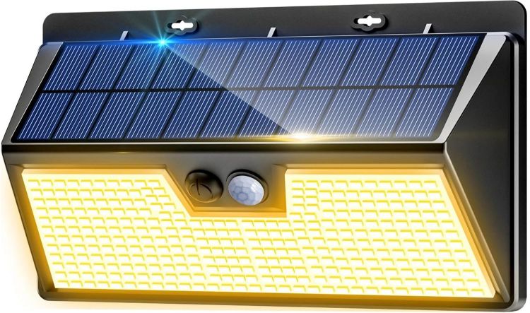 Picture of nipify Solar Lights Outdoor Garden Motion Sensor, 3 Modes 318LED Solar Powered Security Fence Light Waterproof, Bright Pir Wall Light for Yard Garage Outside Door Porch Warm White