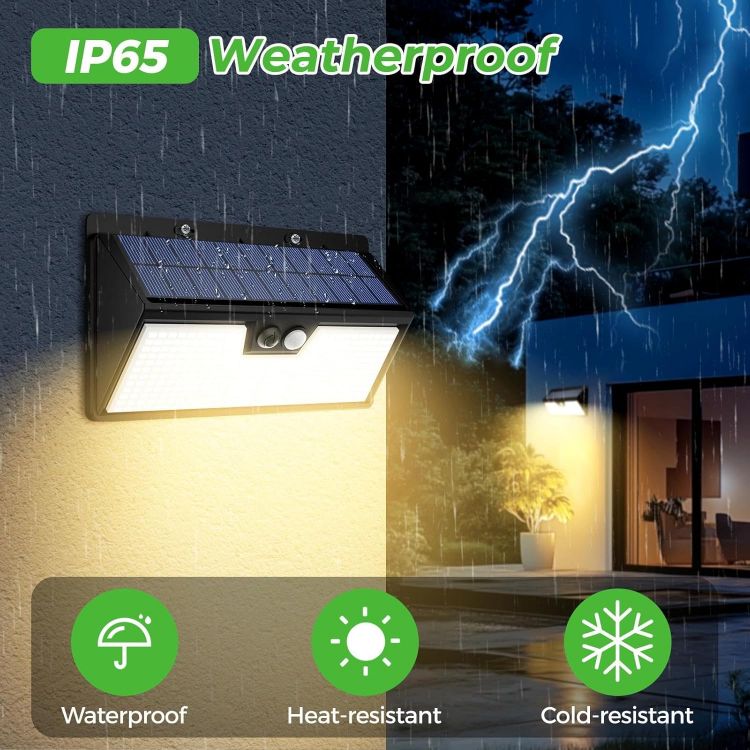 Picture of nipify Solar Lights Outdoor Garden Motion Sensor, 3 Modes 318LED Solar Powered Security Fence Light Waterproof, Bright Pir Wall Light for Yard Garage Outside Door Porch Warm White