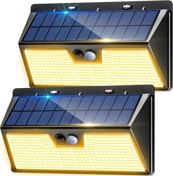 Picture of nipify Solar Lights Outdoor Garden Motion Sensor, 3 Modes 318LED Solar Powered Security Fence Light Waterproof, Bright Pir Wall Light for Yard Garage Outside Door Porch Warm White