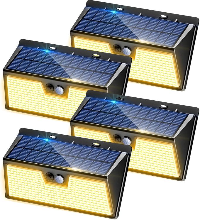 Picture of nipify Solar Lights Outdoor Garden Motion Sensor, 3 Modes 318LED Solar Powered Security Fence Light Waterproof, Bright Pir Wall Light for Yard Garage Outside Door Porch Warm White
