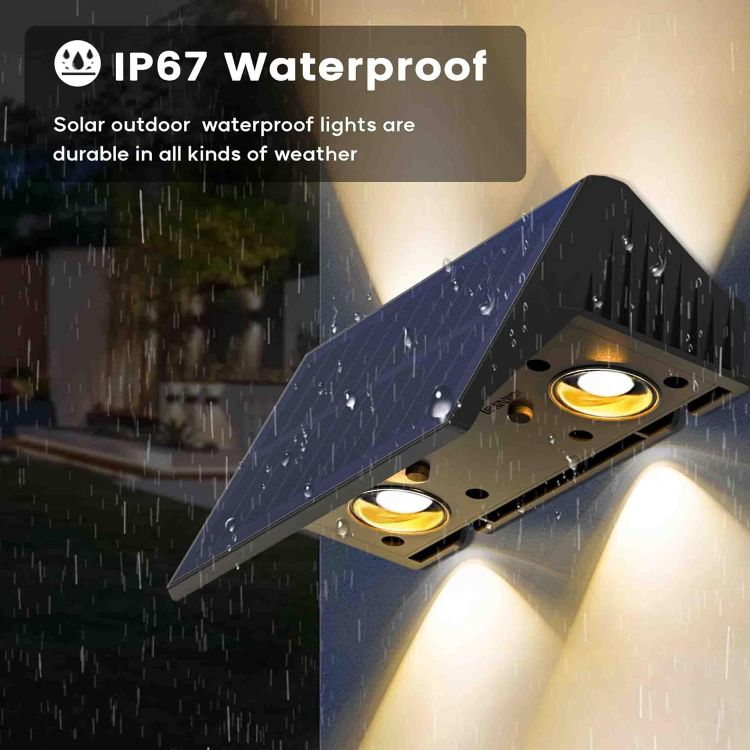 Picture of Solar Fence Lights Outdoor, Up & Down Wall Lights, Warm White, Waterproof, Auto On/Off Dusk to Dawn, for Garden, Patio, Pathway, Driveway, Yard, Pool Area - 2 Pack [Energy Class A]