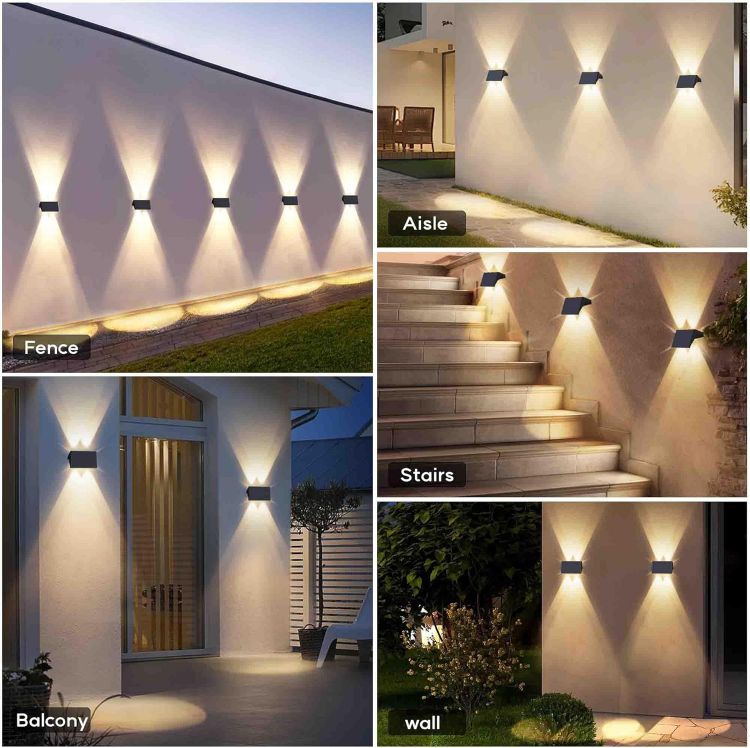 Picture of Solar Fence Lights Outdoor, Up & Down Wall Lights, Warm White, Waterproof, Auto On/Off Dusk to Dawn, for Garden, Patio, Pathway, Driveway, Yard, Pool Area - 2 Pack [Energy Class A]