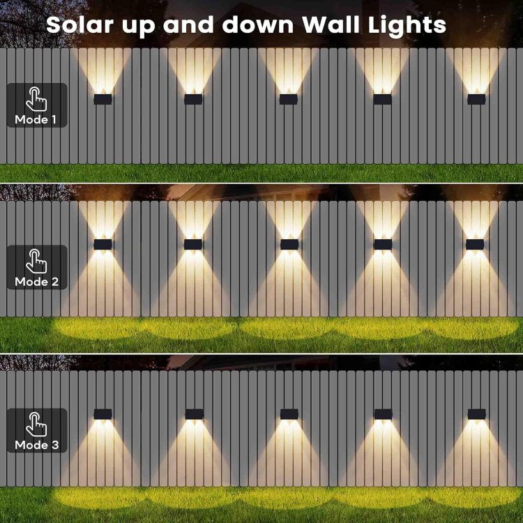 Picture of Solar Fence Lights Outdoor, Up & Down Wall Lights, Warm White, Waterproof, Auto On/Off Dusk to Dawn, for Garden, Patio, Pathway, Driveway, Yard, Pool Area - 2 Pack [Energy Class A]