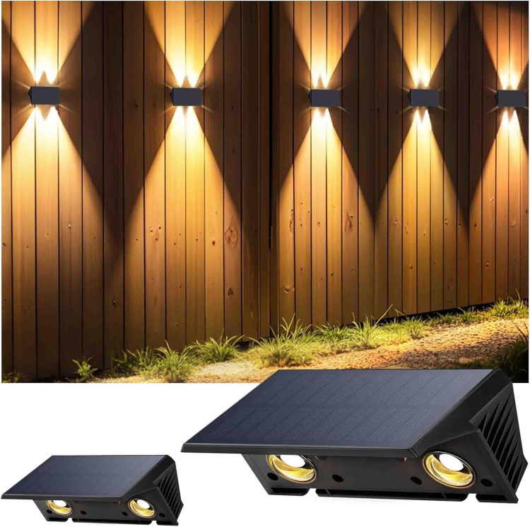 Picture of Solar Fence Lights Outdoor, Up & Down Wall Lights, Warm White, Waterproof, Auto On/Off Dusk to Dawn, for Garden, Patio, Pathway, Driveway, Yard, Pool Area - 2 Pack [Energy Class A]
