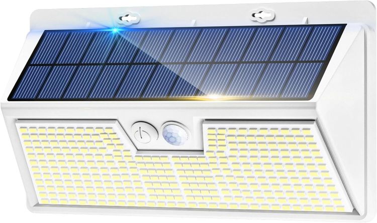 Picture of nipify 318LED Solar Lights Outdoor Garden Motion Sensor, 3 Modes Solar Powered Security Fence Light Waterproof, White Frame Pir Wall Light for Yard Garage Outside Cool White
