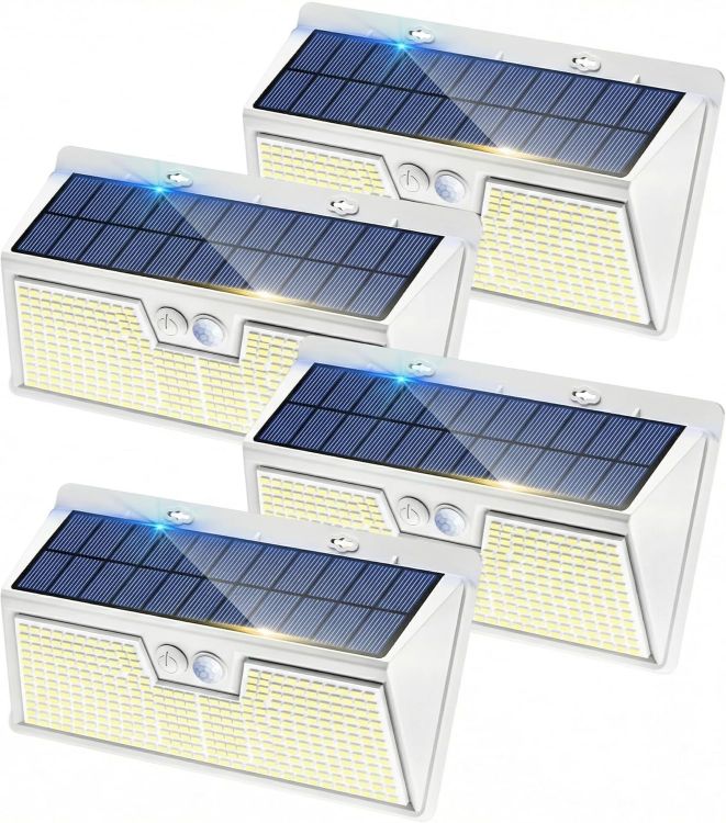 Picture of nipify 318LED Solar Lights Outdoor Garden Motion Sensor, 3 Modes Solar Powered Security Fence Light Waterproof, White Frame Pir Wall Light for Yard Garage Outside Cool White