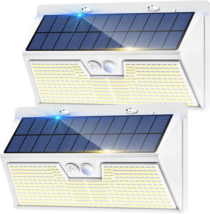Picture of nipify 318LED Solar Lights Outdoor Garden Motion Sensor, 3 Modes Solar Powered Security Fence Light Waterproof, White Frame Pir Wall Light for Yard Garage Outside Cool White